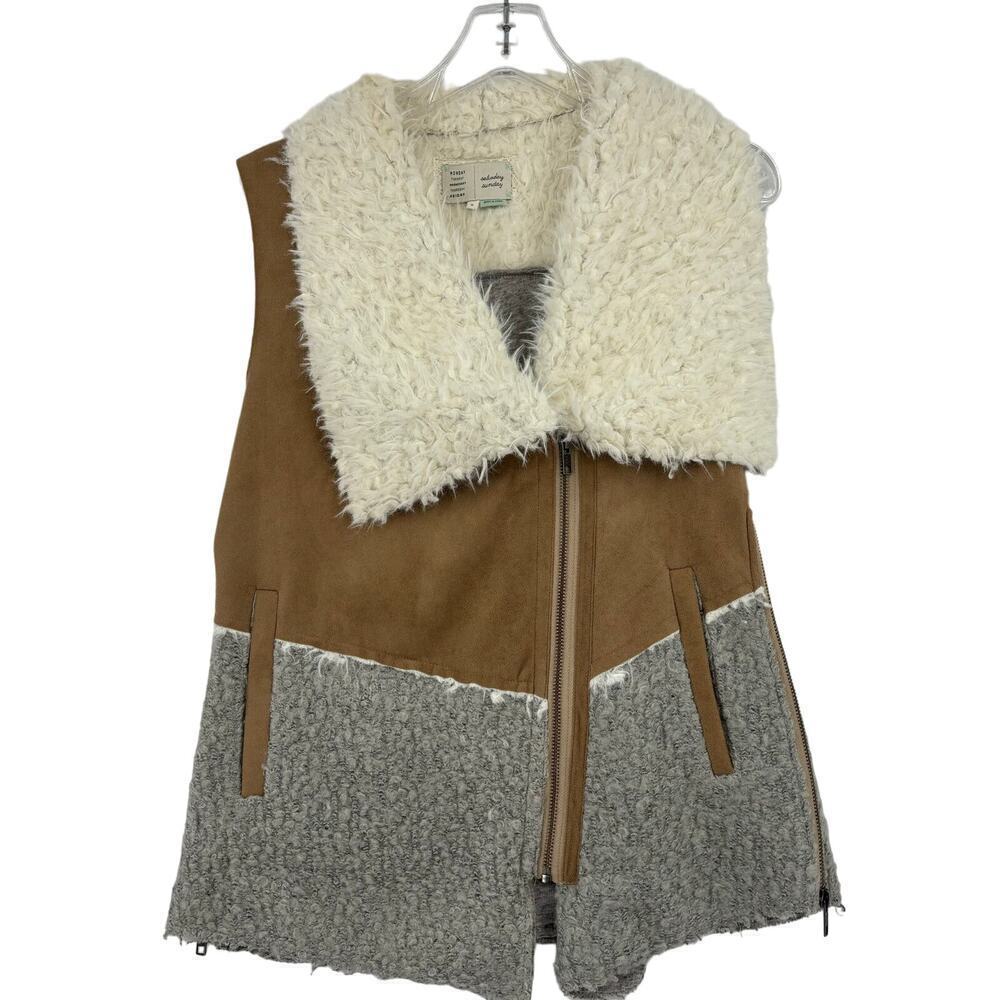 Anthropologie Vest Size XS Saturday Sunday Faux Suede Wool Blend Asymmetric Zip